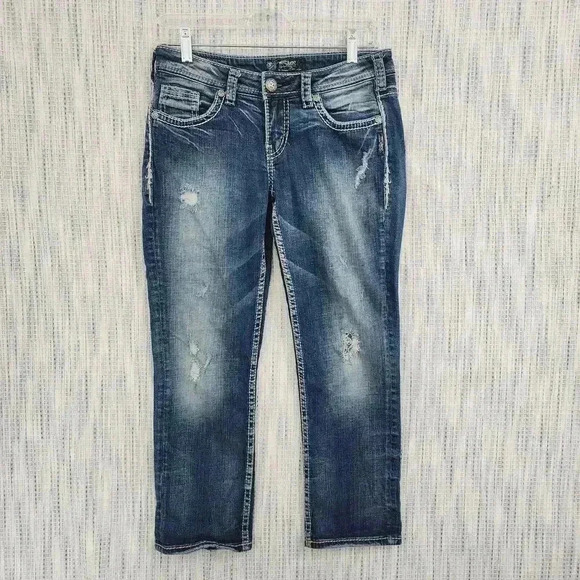 Silver Jeans Aiko Cropped Distressed Women's Jeans 26x25 - Picture 2 of 8